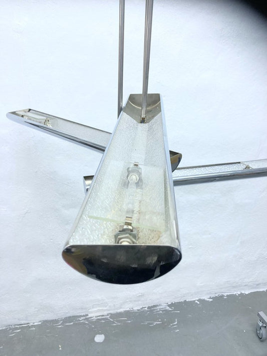 French Halogen Crown Hanging Lamp from Maison Lucien Gau LG, 1980s