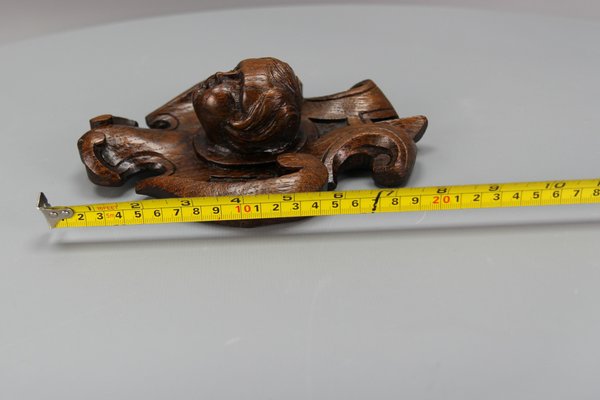 French Hand-Carved Oak Wood Wall Plaque with Cherubs Head, 1900s-KEG-1783049