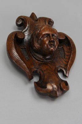 French Hand-Carved Oak Wood Wall Plaque with Cherubs Head, 1900s-KEG-1783049