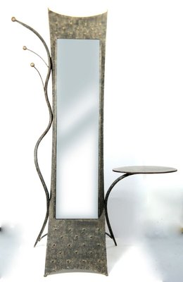 French Handcrafted Wrought Iron Mirror Stand with Table, 1970s-UWE-825524