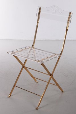 French Hollywood Regency Acrylic Glass and Gold-Plated Brass Dining Chair, 1970s-EZZ-1078576