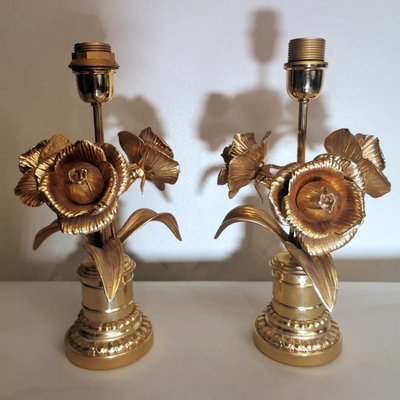 French Hollywood Regency Style Gilt Brass Lamps by Maison Jansen, Set of 2-QRS-1107627