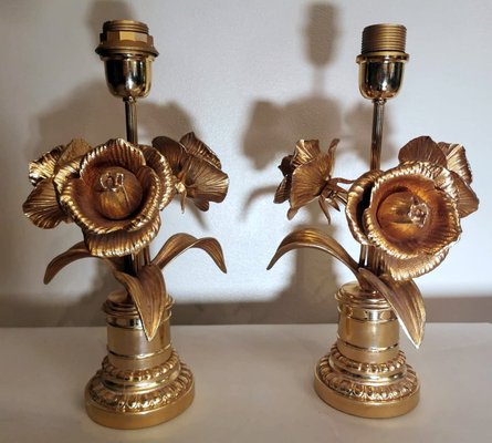 French Hollywood Regency Style Gilt Brass Lamps by Maison Jansen, Set of 2-QRS-1107627