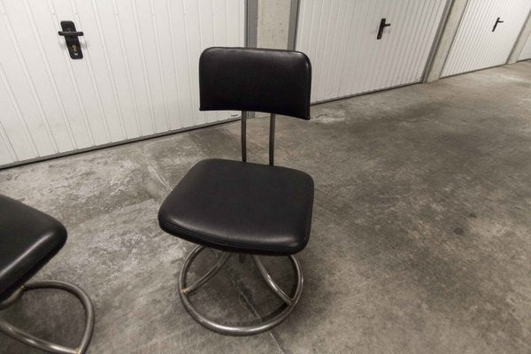 French Industrial Office Chairs in Leather, 1950s, Set of 2-VQY-1371565