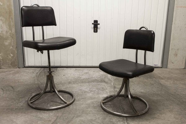 French Industrial Office Chairs in Leather, 1950s, Set of 2-VQY-1371565