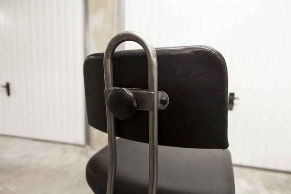 French Industrial Office Chairs in Leather, 1950s, Set of 2-VQY-1371565