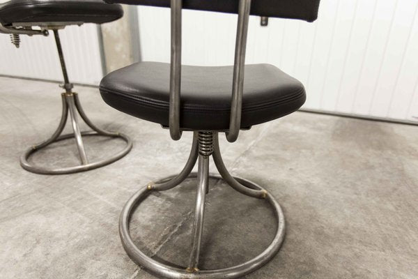 French Industrial Office Chairs in Leather, 1950s, Set of 2-VQY-1371565