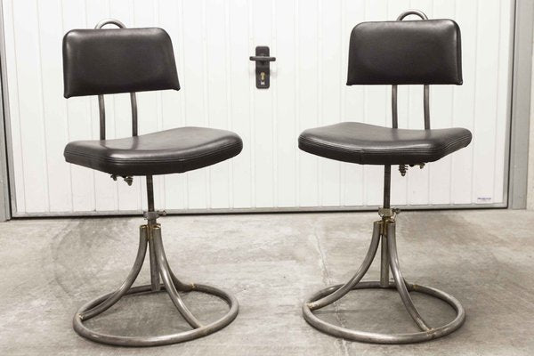 French Industrial Office Chairs in Leather, 1950s, Set of 2-VQY-1371565