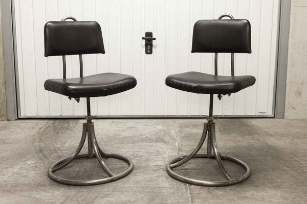 French Industrial Office Chairs in Leather, 1950s, Set of 2-VQY-1371565