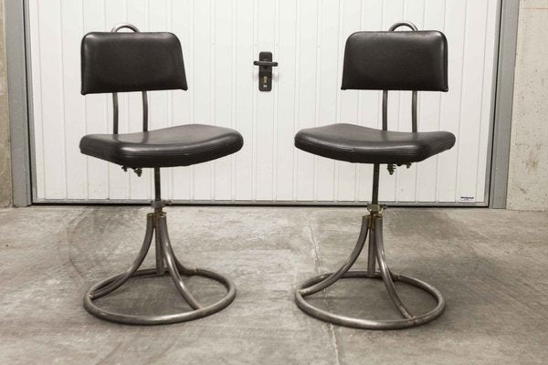 French Industrial Office Chairs in Leather, 1950s, Set of 2-VQY-1371565