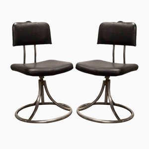 French Industrial Office Chairs in Leather, 1950s, Set of 2-VQY-1371565