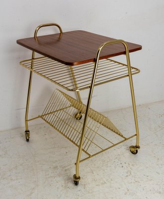 French Iroko Golden Chrome Table Trolley on Wheels, 1960s-RIU-1364697