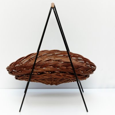 French Iron and Rattan Magazine Rack, 1960s-WM-575584