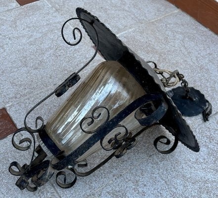 French Iron and Tole Glass-Paneled Lantern, 1970s, Set of 2-NOU-2036057