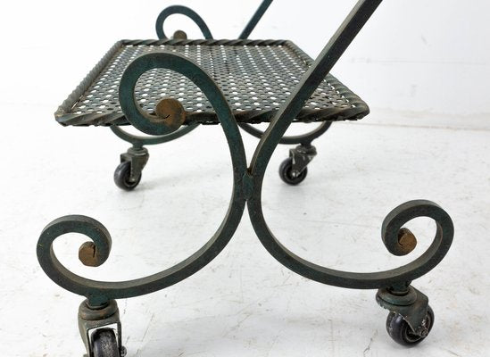 French Iron Table Trolley Console with Wheels, 1960s-RIU-1418902