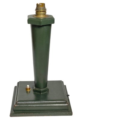 French Jacques Adnet Style Table Lamp in Green Leather, 1940-UR-1385709