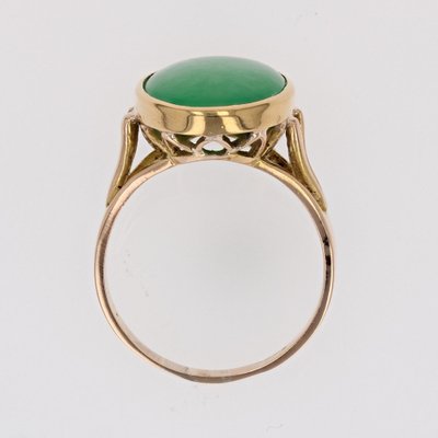 French Jade Jadeite 18 Karat Yellow Gold Ovale Ring, 1960s-OLU-1778271