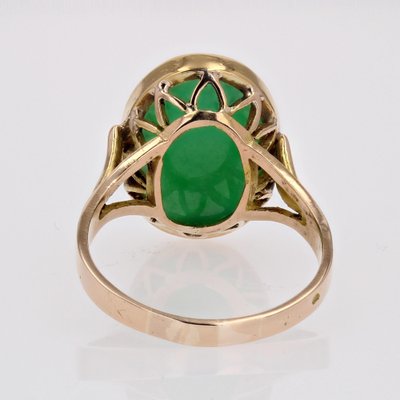 French Jade Jadeite 18 Karat Yellow Gold Ovale Ring, 1960s-OLU-1778271