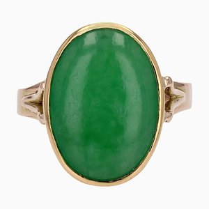 French Jade Jadeite 18 Karat Yellow Gold Ovale Ring, 1960s-OLU-1778271