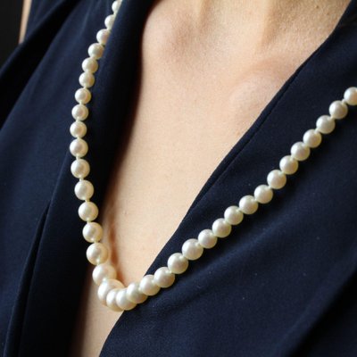 French & Japanese White Cultured Pearl Falling Necklace-OLU-981470