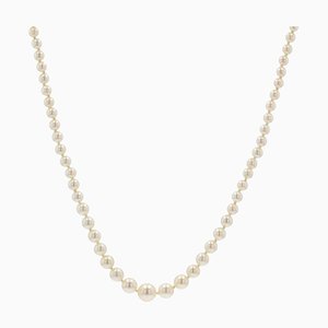 French & Japanese White Cultured Pearl Falling Necklace-OLU-981470