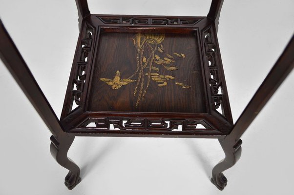 French Japonism Carved Wood & Lacquered Panels Side Table, 1880s-XNH-895804