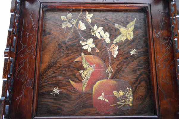 French Japonism Carved Wood & Lacquered Panels Side Table, 1880s-XNH-895804