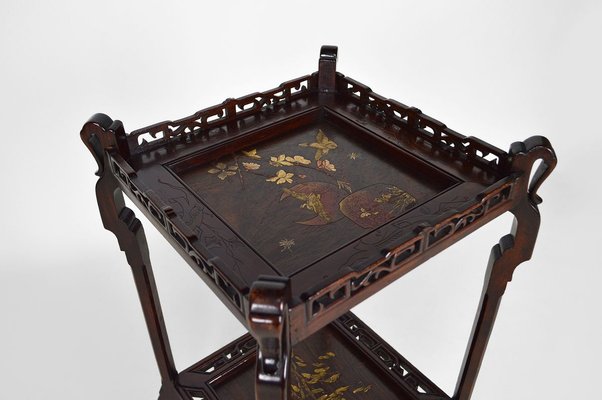 French Japonism Carved Wood & Lacquered Panels Side Table, 1880s-XNH-895804