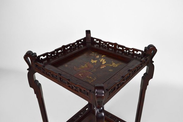 French Japonism Carved Wood & Lacquered Panels Side Table, 1880s-XNH-895804