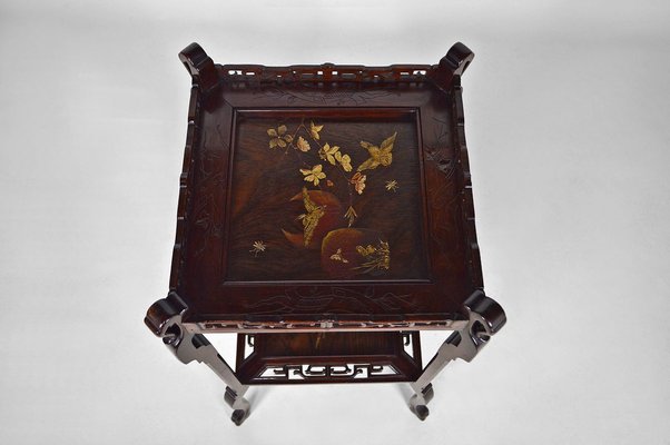 French Japonism Carved Wood & Lacquered Panels Side Table, 1880s-XNH-895804