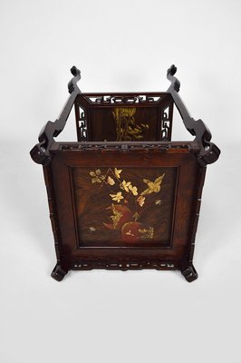 French Japonism Carved Wood & Lacquered Panels Side Table, 1880s-XNH-895804