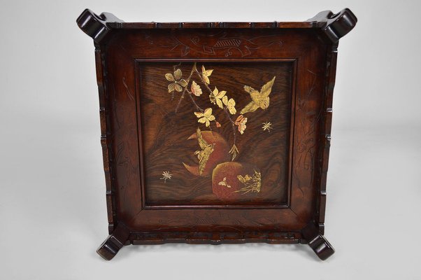 French Japonism Carved Wood & Lacquered Panels Side Table, 1880s-XNH-895804