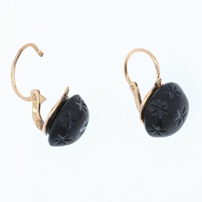 French Jet Earrings in 18 Karat Yellow Gold, 1900s-OLU-1188474