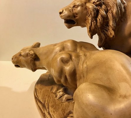 French L'Affut Art Deco Sculpture of Lions by A. Martinez, Paris 1924-LCR-829938