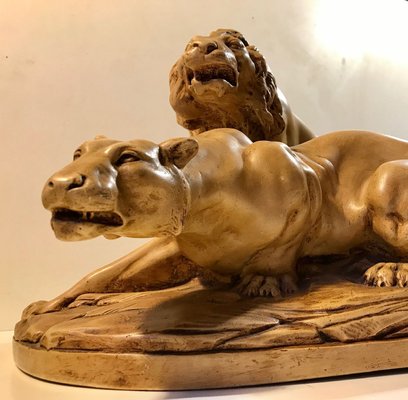 French L'Affut Art Deco Sculpture of Lions by A. Martinez, Paris 1924-LCR-829938