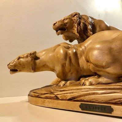 French L'Affut Art Deco Sculpture of Lions by A. Martinez, Paris 1924-LCR-829938