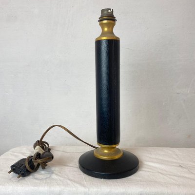 French Lamp in Black Leather and Brass-BAD-1180037