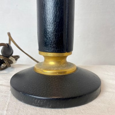 French Lamp in Black Leather and Brass-BAD-1180037