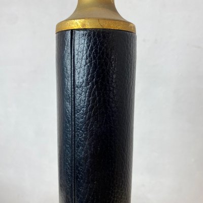 French Lamp in Black Leather and Brass-BAD-1180037