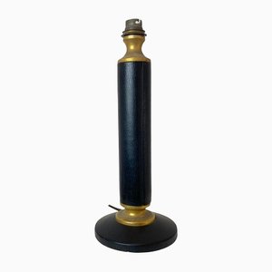 French Lamp in Black Leather and Brass-BAD-1180037