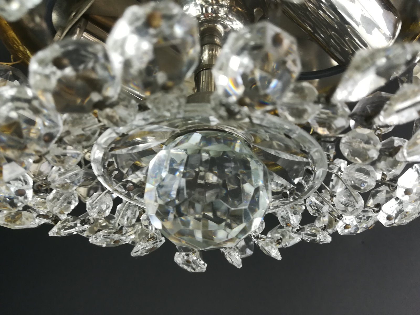 French Lead Crystal Ceiling Lamp, 1920s