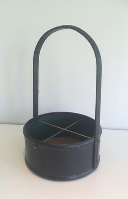 French Leather & Wood Bottle-Holder in Style of Jacques Adnet, 1950s-BA-658709