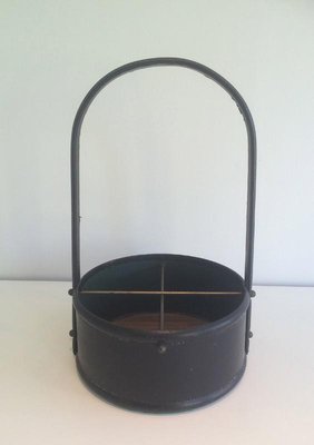 French Leather & Wood Bottle-Holder in Style of Jacques Adnet, 1950s-BA-658709