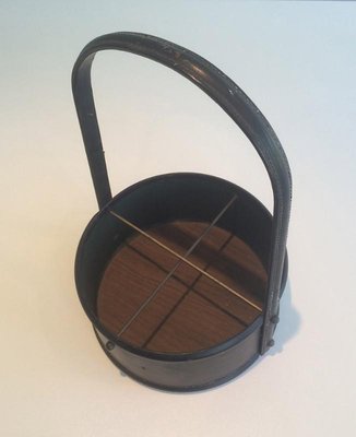 French Leather & Wood Bottle-Holder in Style of Jacques Adnet, 1950s-BA-658709