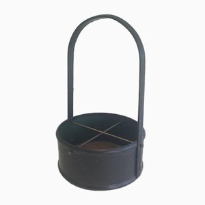 French Leather & Wood Bottle-Holder in Style of Jacques Adnet, 1950s-BA-658709