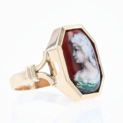 French Limoges Enamel 18 Karat Yellow Gold Ring, 1930s-OLU-1139655