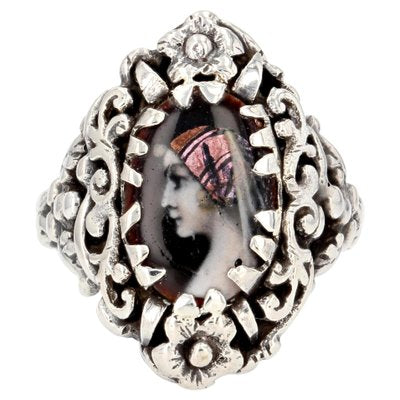 French Limoges Enamel Silver Ring, 1900s-OLU-1292422