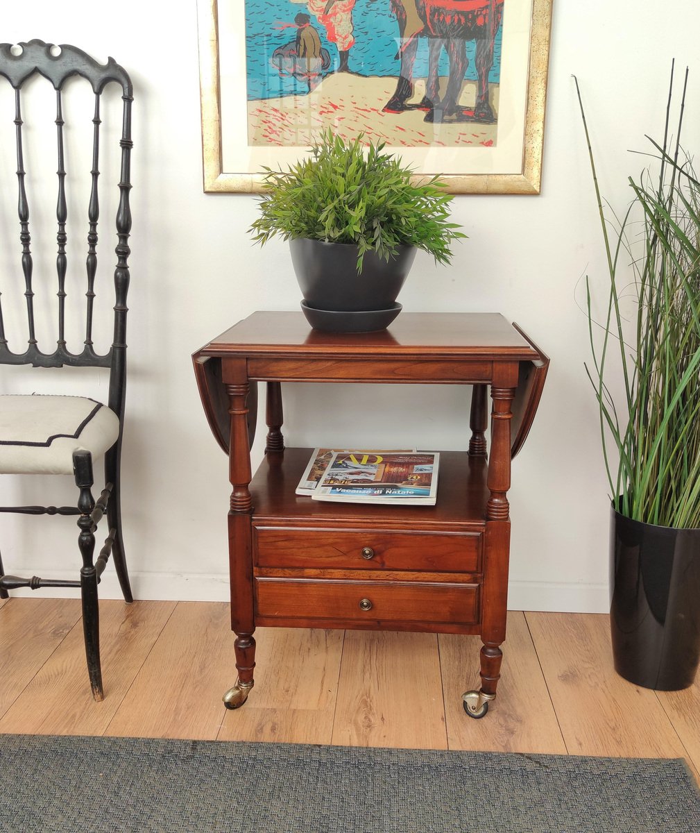 French Louis XIII Style Walnut Two-Tier Folding Side Table-EUP-920674