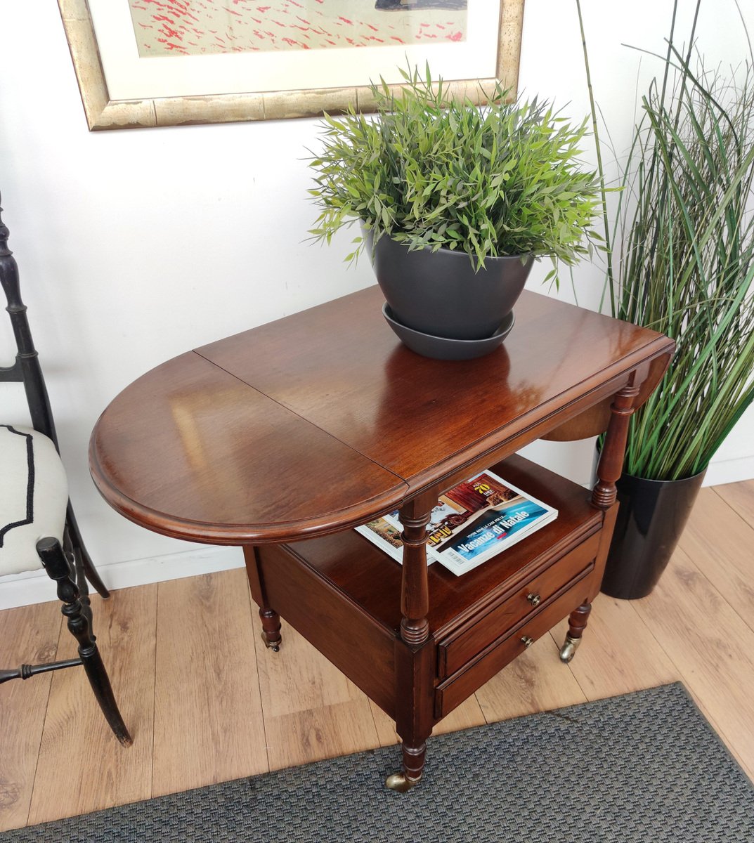 French Louis XIII Style Walnut Two-Tier Folding Side Table-EUP-920674