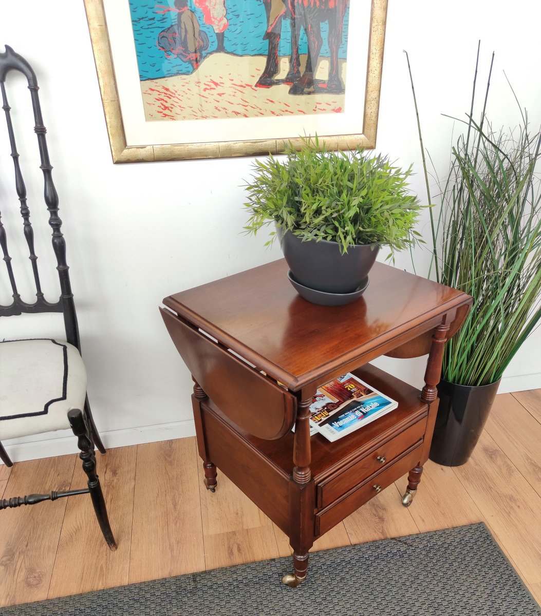 French Louis XIII Style Walnut Two-Tier Folding Side Table-EUP-920674